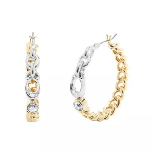 Coach Jewelry - Coach Faux Stone Signature Mixed Sculpted C Chain Hoop Earrings
